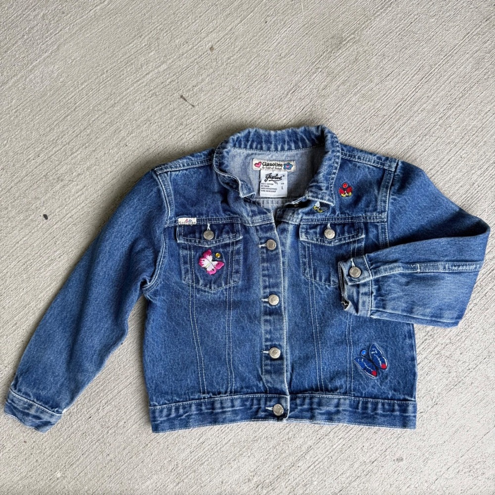 Vintage Gasoline by Ralph Nakash Kids Butterfly Denim Jacket 4T 5T Y2K - Picture 2 of 8